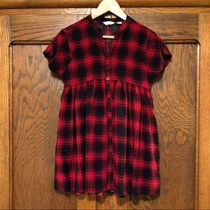 Anthro 111 TYLHO Red & Navy Plaid Shirt Dress